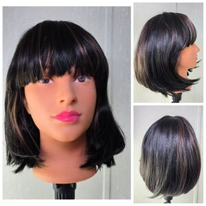 New Elegant Black Brown Highlights Women's Hair Bob Wig